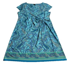 Talbots Blue Effortless Jersey Tie Waist Bow Paisley Garden Dress Size 2X - Picture 1 of 10