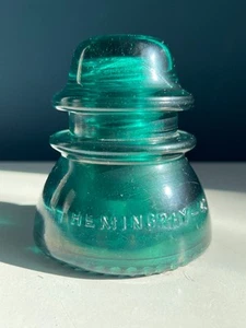 Hemingray - 42 Glass Insulator in Dark Green Teal CD 154 + Wood Screw Pin - Picture 1 of 16