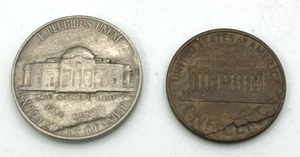 LAMINATION ERROR LOT 1946 P Jefferson Nickel & 1960 D Lincoln Penny REVERSE Peel - Picture 1 of 4