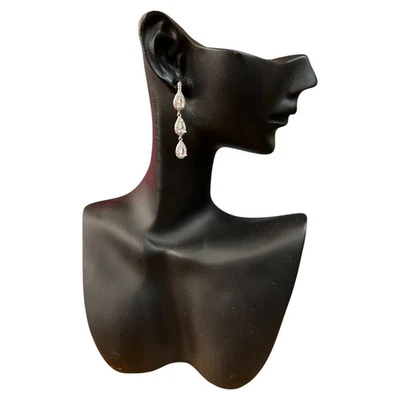 orecchini pendenti donna argento 925 anallergico rodiato 3 gocce bianche - Immagine 1 di 3