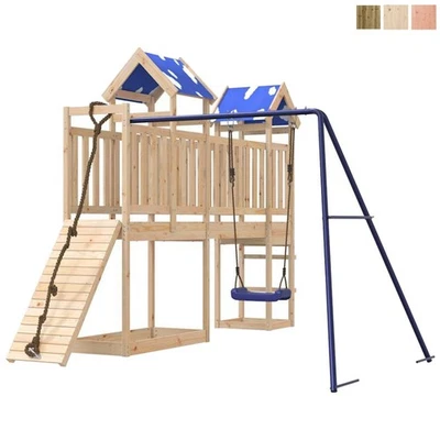 Spielturm Klettergerüst mit Brücke Kletterwand Seil Schaukel Holz Spielplatz Neu - Bild 1 von 4