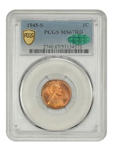 1945-S 1C PCGS/CAC MS67RD - Lincoln Cent (Wheat Reverse) - Picture 1 of 4