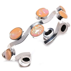 Triplet Fire Opal Gemstone 925 Sterling Silver Cuff Bracelet Adst. p416 - Picture 1 of 8