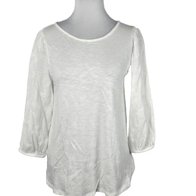 J.Jill White 3/4 Sleeve Embroidered Contrast Slub Top Shirt Size XS - Image 1 of 4