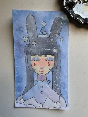 Pastel Goth Bunny Circus Clown Doodle On 3x6 Envelope - Image 1 of 4