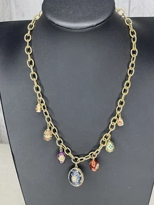 ERWIN PEARL Necklace Faberge Egg Charms Gold Chain Unique Vintage - Picture 1 of 4
