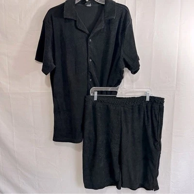 Boohoo человек обычный крой полотенцесушитель рубашка и свободного шорты комплект 2 изделия наряд черный XL - Изображение 1 из 4