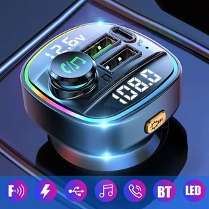 Transmisor FM inalámbrico Bluetooth 5.0 para automóvil Adaptador AUX Cargador USB PD Reproductor de MP3 - Imagen 1 de 13
