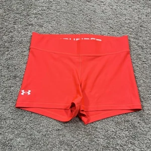 Under Armour Compression Shorts Womens Large Coral HeatGear Shorty Stretch Gym - Picture 1 of 7