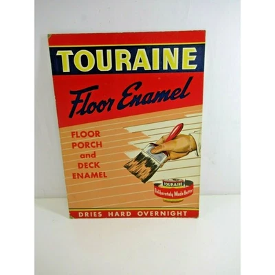 Touraine Paints Floor Enamel Sign VTG Cardboard Ad Porch Deck 1950s Easel Back - Image 1 of 4
