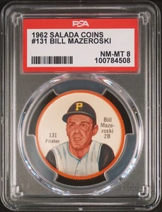 1962 Salada Baseball Coin Pin 131 BILL MAZEROSKI PITTSBURGH PIRATES PSA 8 NM-MT - Picture 1 of 2