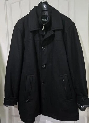 Abrigo London Fog Para Hombres Talla XL Mezcla de Lana Negro Botón Guisante con Doble Cierre Foto 1 de 4