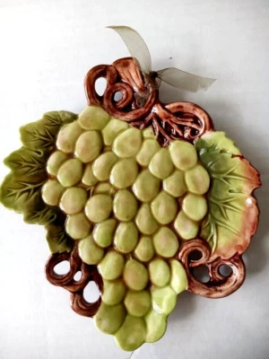 Grasslands Road 8" X 7" Snack Cheese Plate Embossed Green Grape Motif - Image 1 of 4