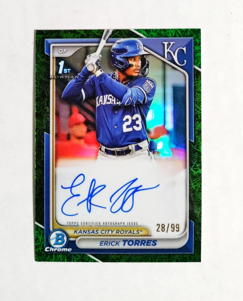 Erick Torres 2024 1st Bowman Chrome AUTO Prospect GREEN Grass REFRACTOR 28/99 z3 - Image 1 of 1