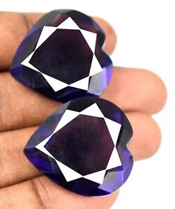 Ebay 95 Ct Violet Amethyst Loose Gemstone Pair Heart Shape Certified GH294