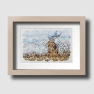 Stag Deer At Sea Wildlife Plant Watercolour Sketch Wall Print Picture Unframed - Picture 1 of 3
