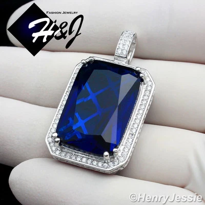 COLGANTE HOMBRE PLATA ESTERLINA 925 ICY BLING HIP HOP 3D AZUL OSCURO ESTRÁS*SP108 Foto 1 de 4
