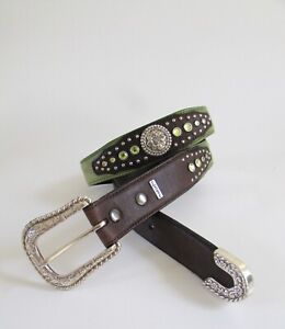 Ariat Women's Western Brown Leather Green Studded Belt XS 2006
