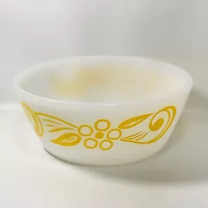 De colección Federal Leche Vidrio Horno Ware Anidación Mezclador Cuenco Amarillo Rollo Flores 5" - Imagen 1 de 6