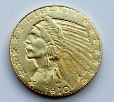 USA -  1910 S Indian Head Fiver Dollars, Gold Plated,  Original Size 