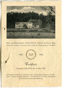 Festfeier Programm Hamm an der Sieg, Erholungsheim Hohegrete,Blatt 1952 - Picture 1 of 2