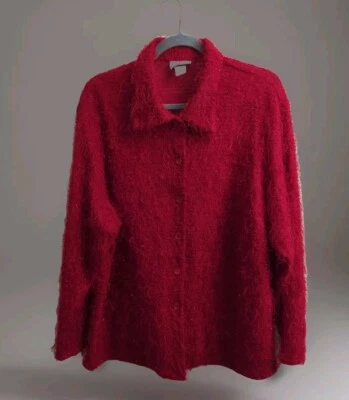 Mujer MODA BUG Rojo Brillante Flecos Pestañas Tejido Chaqueta 22/24 Metálico Flash EC Foto 1 de 4