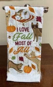Assorted Cat Lady Cats 100% Cotton Kitchen Dish Towel Fall Leaves Autumn Decor - Picture 1 of 3
