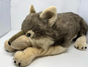 Jumbo 32” Timber Wolf Plush Laying Stuffed Wolf Wild Republic Floppy Rare HTF - Picture 1 of 5