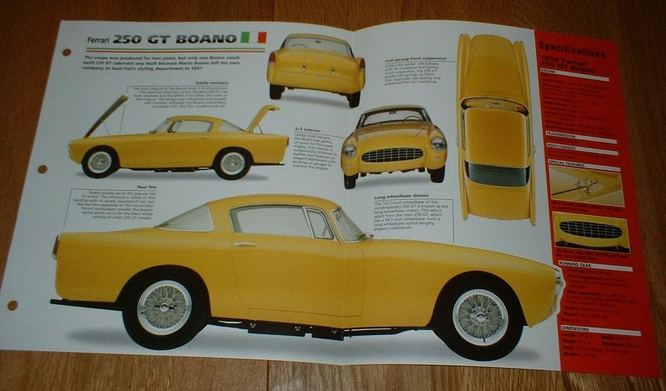 ★★1956 FERRARI 250 GT BOANO ORIGINAL IMP FOLLETO ESPECIFICACIONES INFORMACIÓN 56 57 58 250GT★★  Foto 1 de 1