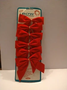 NOS Vtg. Berwick Christmas Decorative Red Flocked velvet  Bows.    A-11 - Picture 1 of 2