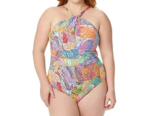 Bleu Rod Beattie High Neck One-Piece Swimsuit W/Keyhole Swimwear, 16W - Picture 1 of 2