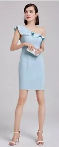 Ever Pretty Dress Women's Size 20-Sky Blue Short Length One Ruffle Shoulder New - Picture 1 of 16