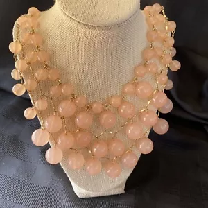 J. Crew Pink Peach Lucite Bauble Cascade Statement Necklace Gold Chain NWT - Picture 1 of 6