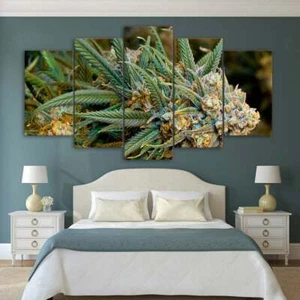 Multi Panel Print Buds Weed Canvas 5 Piece Wall Art Ganja Cannabis Marijuana Pot - Picture 1 of 11