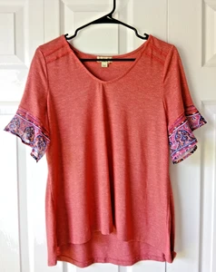 One World Blouse Top Shirt Womens Sz Small Multicolor Flutter Sleeves Geometric - Picture 1 of 10