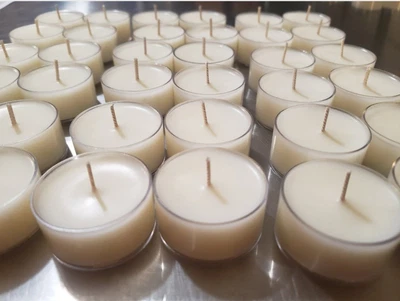 Tealights de soja natural e óleos essenciais de coco e limão 6ct derramados à mão  - Imagem 1 de 3