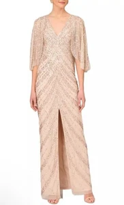 Aidan Mattox By ADRIANNA PAPELL Size 2 Fully Beaded Column Cape Gown Blush NWT - Picture 1 of 24