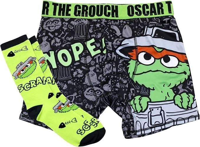 Cuecas e meias boxer Oscar the Grouch em CAIXA DE PRESENTE, masculinas tamanho M (32-34) - Imagem 1 de 4
