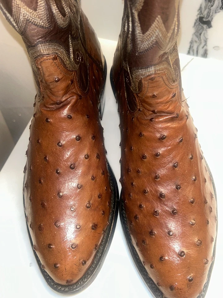 tony lama mens brown full quil ostrich boots - Image 1 of 4