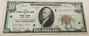Duffy’s YY281-45 $10 National Currency The Reserve Bank Of NY Series Of 1929 F+ - Picture 1 of 3