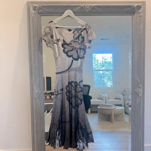 Komarov Y2K Crinkle Fairy Floral Ombre Lace Flatter Midi Dress L - Bild 1 von 8