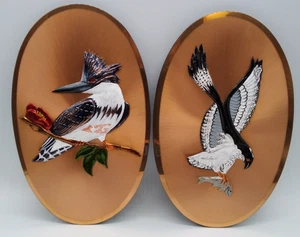 Paar Retro Wildtiere in Kupfer Plaketten aus Simbabwe Eisvogel & Fischadler oval - Bild 1 von 8