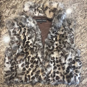 Adrienne Landau REAL Rabbit Fur Cropped Leopard Print Vest W/ Collar Women SZ M - Picture 1 of 11
