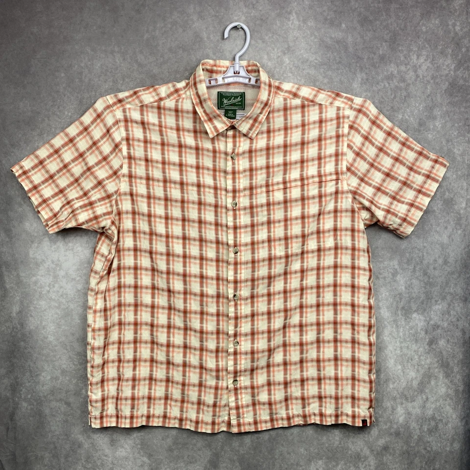 Woolrich Button Shirt Mens XXL Tomato Red Plaid Lightweight Short Sleeve Casual - Image 1 of 4