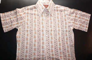 VTG Sears Kings Road Button Down Shirt Short Sleeve Slim Medium Print Orange - Picture 1 of 6