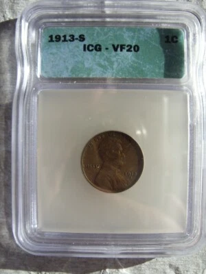 1913-S LINCOLN WHEAT CENT ICG VF20 - Image 1 of 2