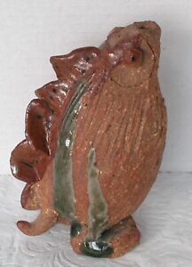 Vintage 1973 clay ceramic figural kaiju Lizard ocarina whistle signed A. Goodman