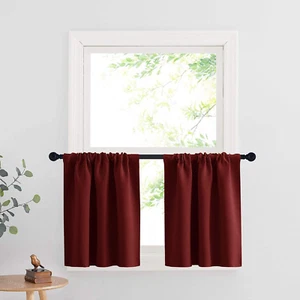 Short Curtains for Bathroom - Half Window Kitchen Curtains, Insulated Drapes Bla - Picture 1 of 12