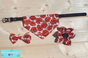 Bandana per Cani Papavero - Scivolo su Collare, Fascette con Fiocco, Fiori, Personalizzata - Foto 1 di 9