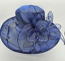 Navy Blue Organza Melbourne Cup Hat Mother of Bride Church Flower Detail